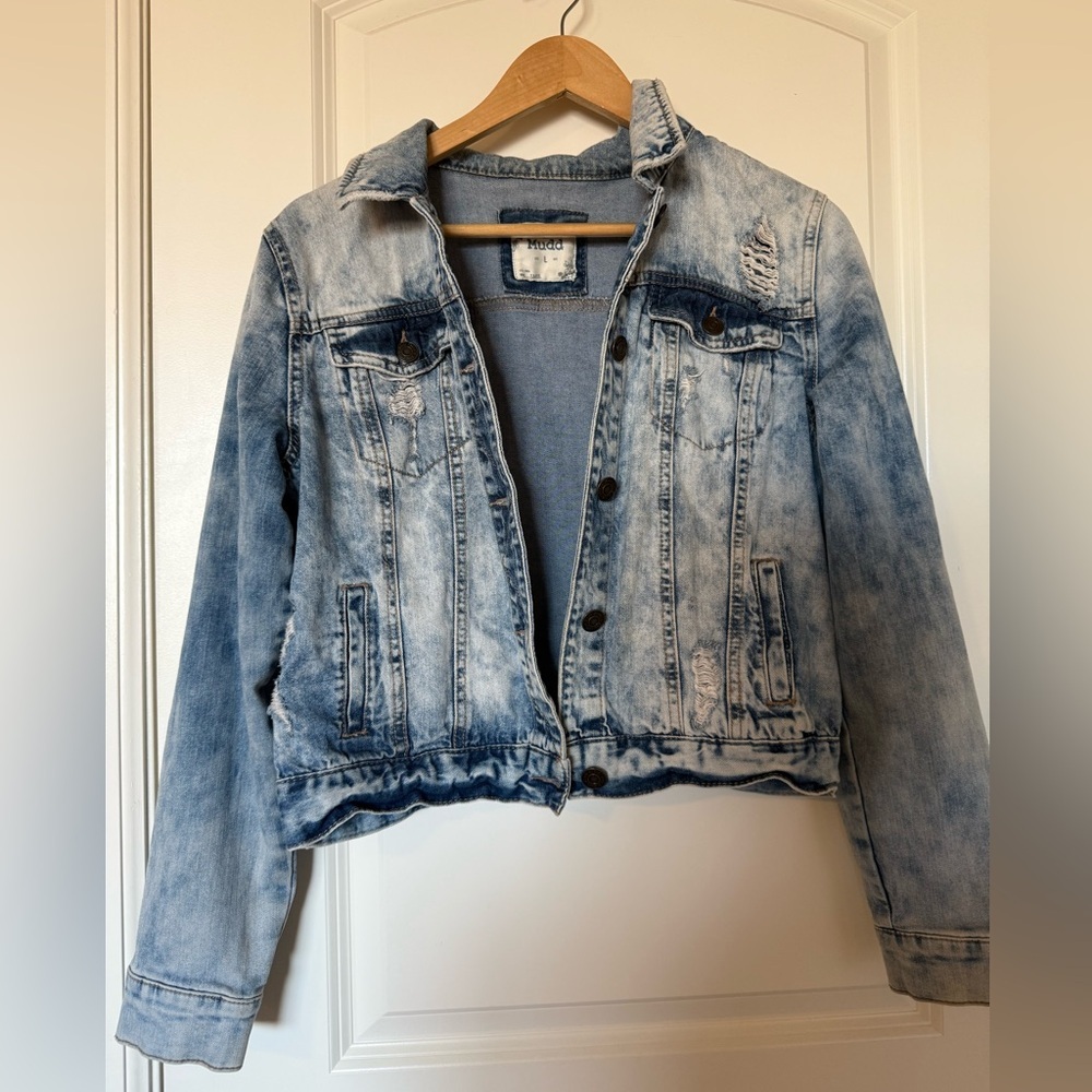 Mudd Acid Washed Distressed Denim Jacket Juniors‎ L